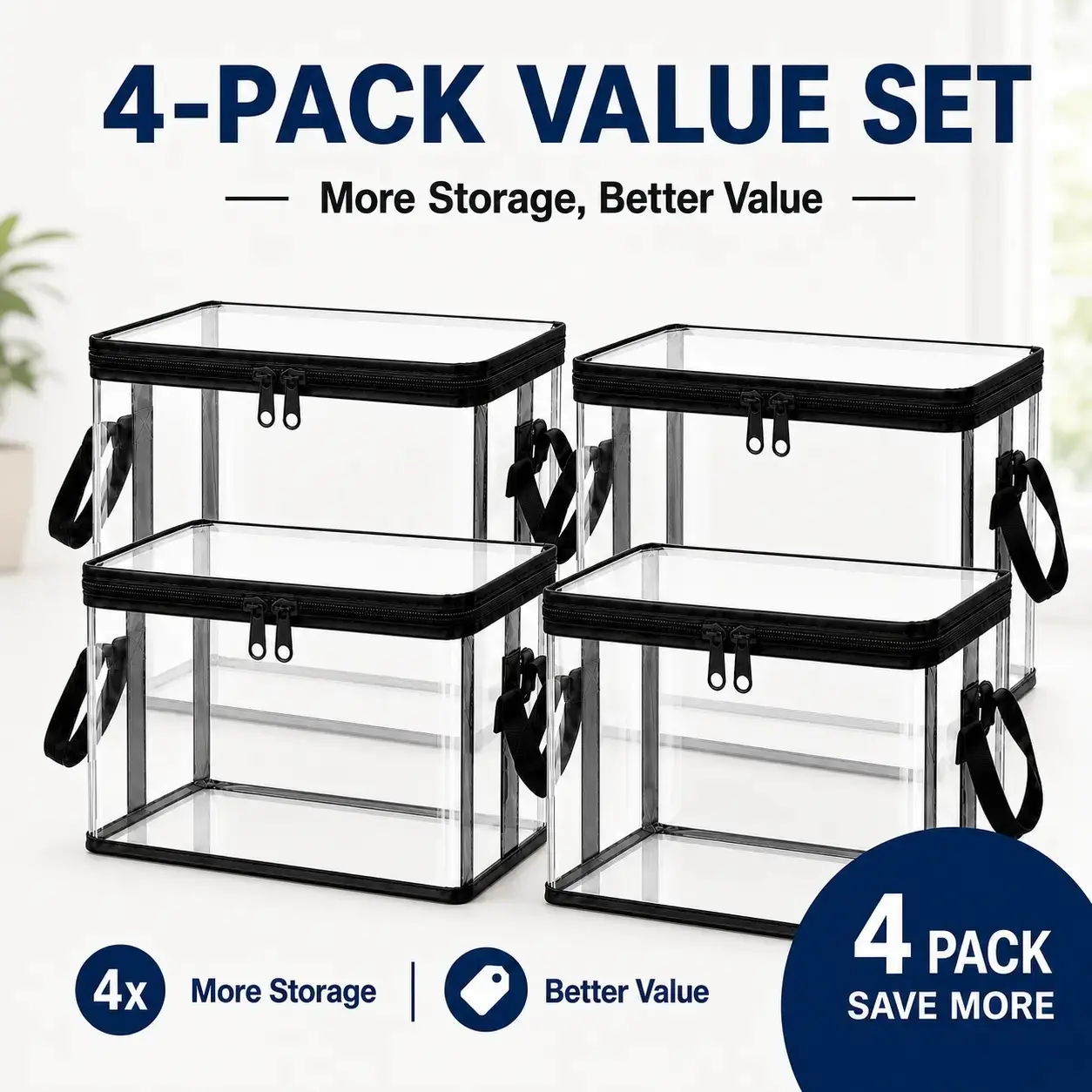 Large Clear Thick Plastic Storage Box with Hinged Lid, Heavy-Duty Durable High Capacity Organizer, Perfect for Home, Camping, Travel, Attic and Moving